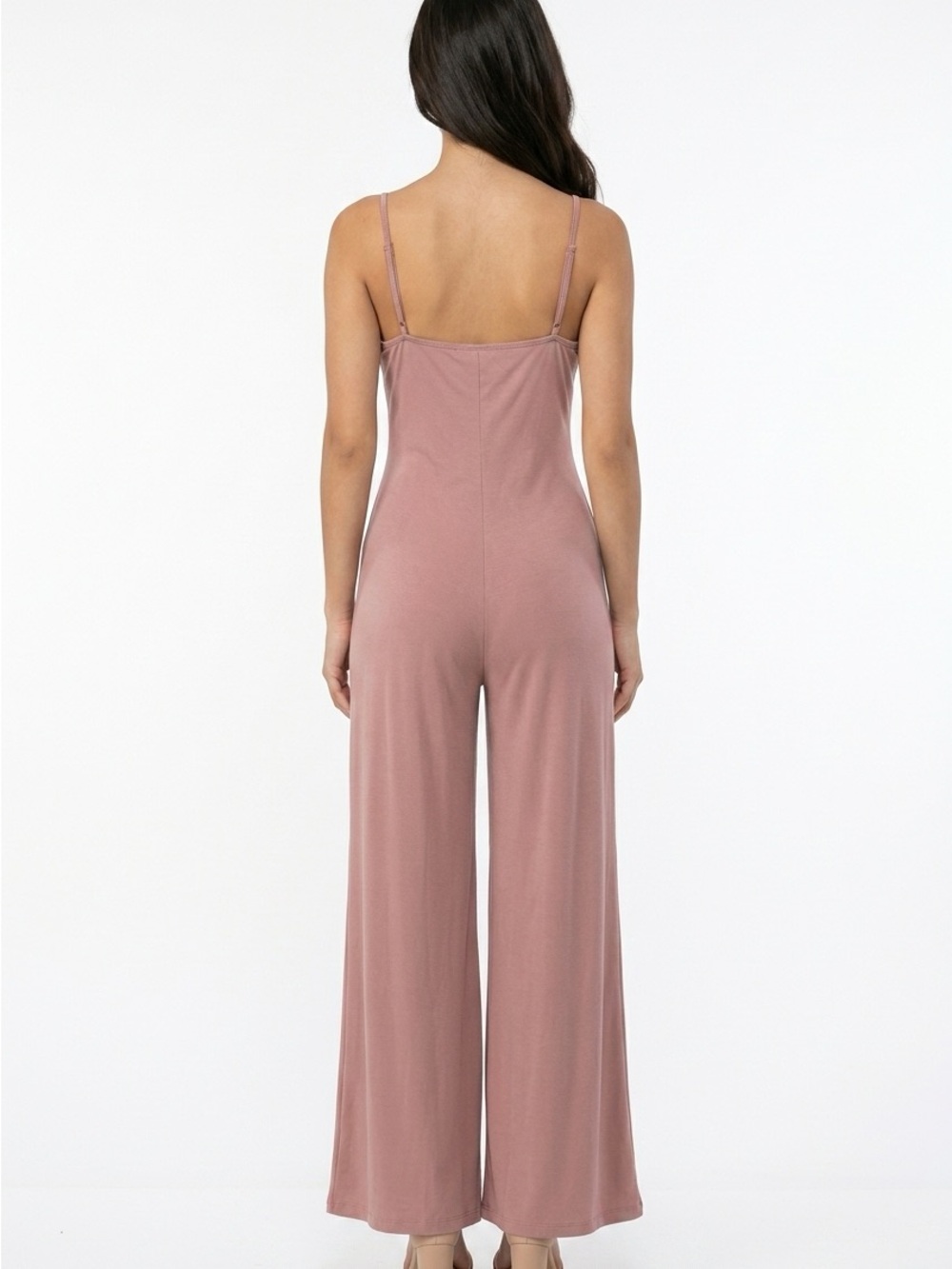 Mystree Mauve Spaghetti-Strap Wide-Leg Jumpsuit size LARGE - Picture 4 of 5